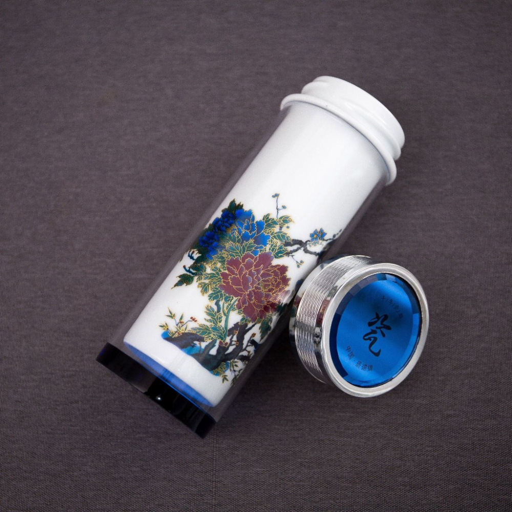 【巔品購物】【景德鎮】(可變色) 陶瓷保溫杯 雙層玻璃陶瓷杯 手繪青花 瓷杯 杯子 保溫杯-細節圖8