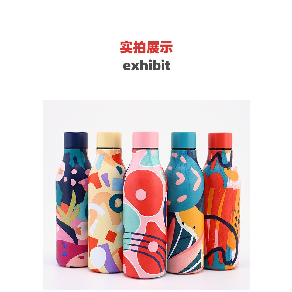 【巔品購物】304不鏽鋼運動瓶 漆轉印/橡膠漆 可樂瓶 雙層304不銹鋼戶外運動水瓶漆染印紅酒瓶保溫水杯 保溫杯 保溫瓶-細節圖2