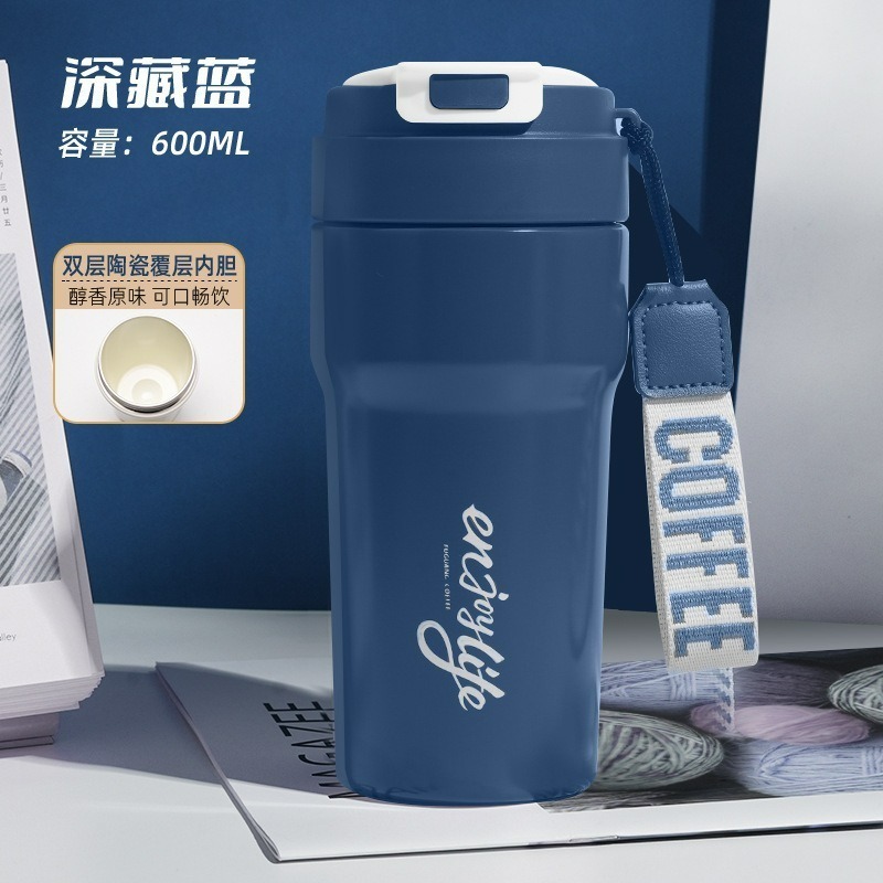 【巔品】✅發票 600ml雙層陶瓷塗層保溫杯 陶磁內膽保溫杯 陶瓷保溫杯 咖啡保溫杯  杯子 保溫杯 隨行杯 水壺 陶瓷-細節圖2