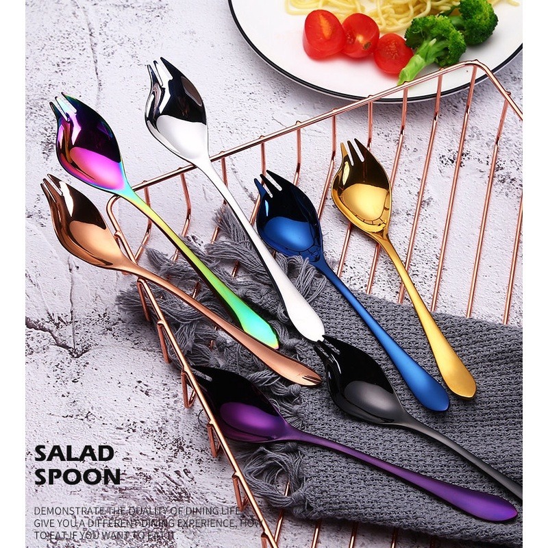 【巔品購物】304不鏽鋼 創意沙拉/意麵叉勺 湯匙 叉子 沙拉叉 義大利麵叉 一體兩用勺叉 不銹鋼-細節圖2