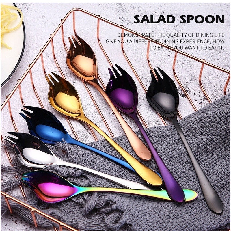 【巔品購物】304不鏽鋼 創意沙拉/意麵叉勺 湯匙 叉子 沙拉叉 義大利麵叉 一體兩用勺叉 不銹鋼-細節圖4