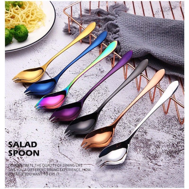 【巔品購物】304不鏽鋼 創意沙拉/意麵叉勺 湯匙 叉子 沙拉叉 義大利麵叉 一體兩用勺叉 不銹鋼-細節圖5