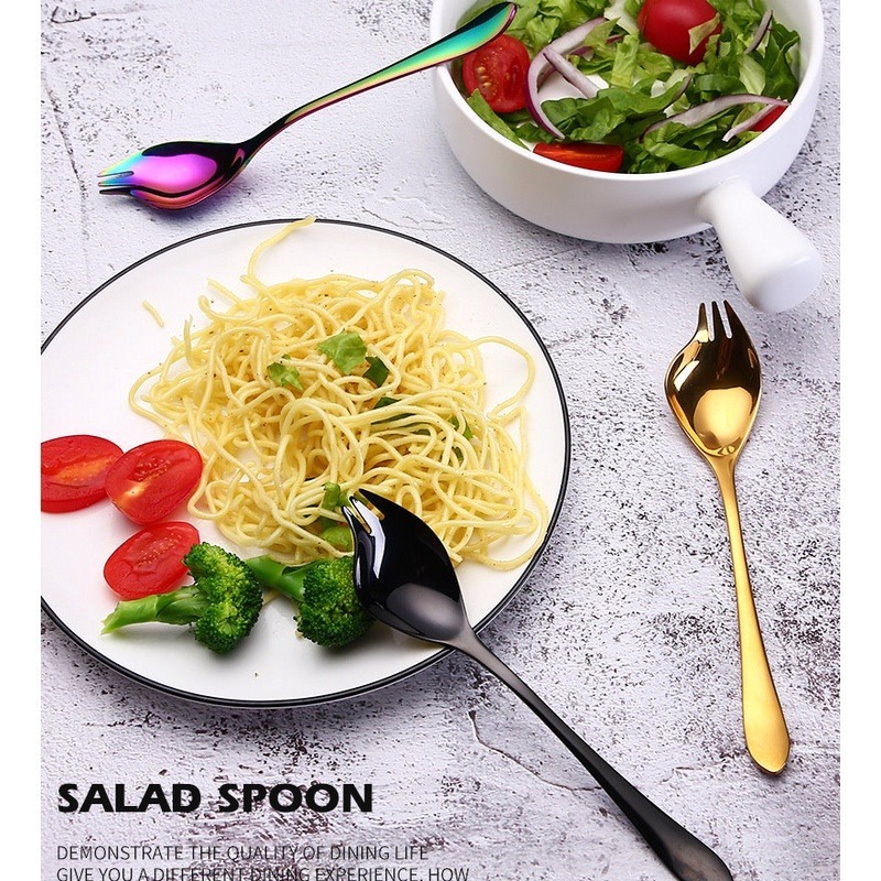 【巔品購物】304不鏽鋼 創意沙拉/意麵叉勺 湯匙 叉子 沙拉叉 義大利麵叉 一體兩用勺叉 不銹鋼-細節圖7