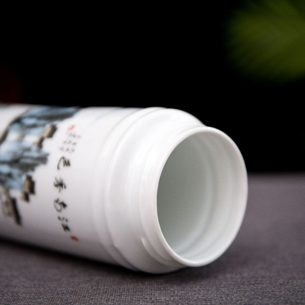 【巔品】✅發票【景德鎮】雙層陶瓷保溫杯 350ml陶瓷杯 青花瓷 雙層內膽 青花花紋 彩花瓷杯 陶瓷 陶磁杯 保溫杯 咖-細節圖3