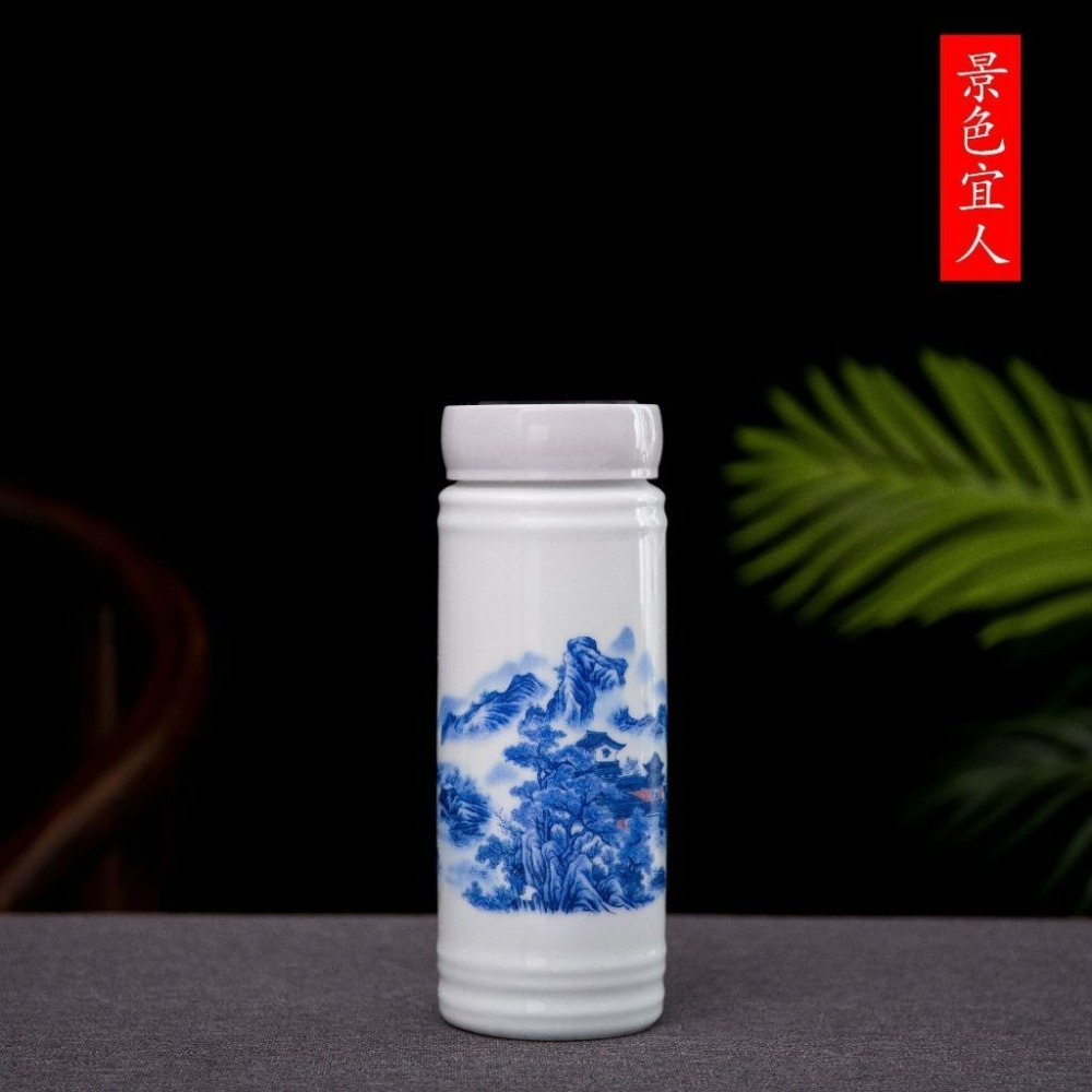【巔品】✅發票【景德鎮】雙層陶瓷保溫杯 350ml陶瓷杯 青花瓷 雙層內膽 青花花紋 彩花瓷杯 陶瓷 陶磁杯 保溫杯 咖-細節圖5