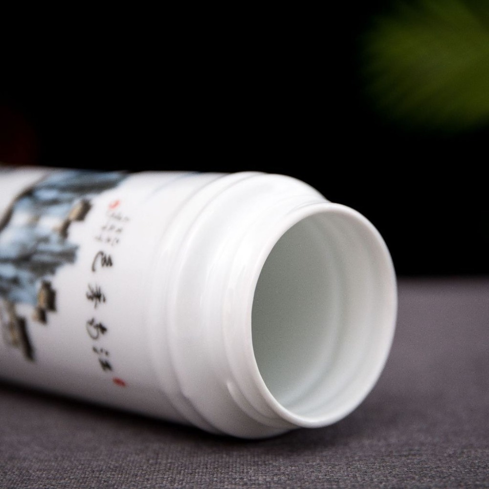 【巔品】✅發票【景德鎮】雙層陶瓷保溫杯 350ml陶瓷杯 青花瓷 雙層內膽 青花花紋 彩花瓷杯 陶瓷 陶磁杯 保溫杯 咖-細節圖3