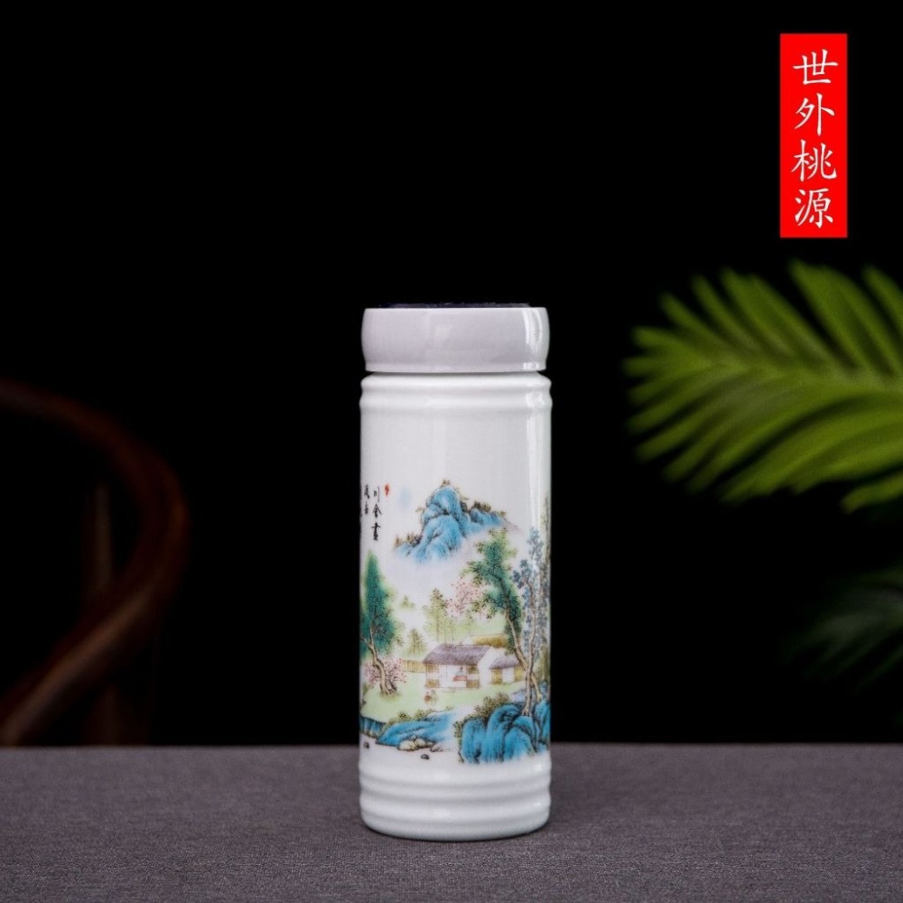 【巔品】✅發票【景德鎮】雙層陶瓷保溫杯 350ml陶瓷杯 青花瓷 雙層內膽 青花花紋 彩花瓷杯 陶瓷 陶磁杯 保溫杯 咖-細節圖4