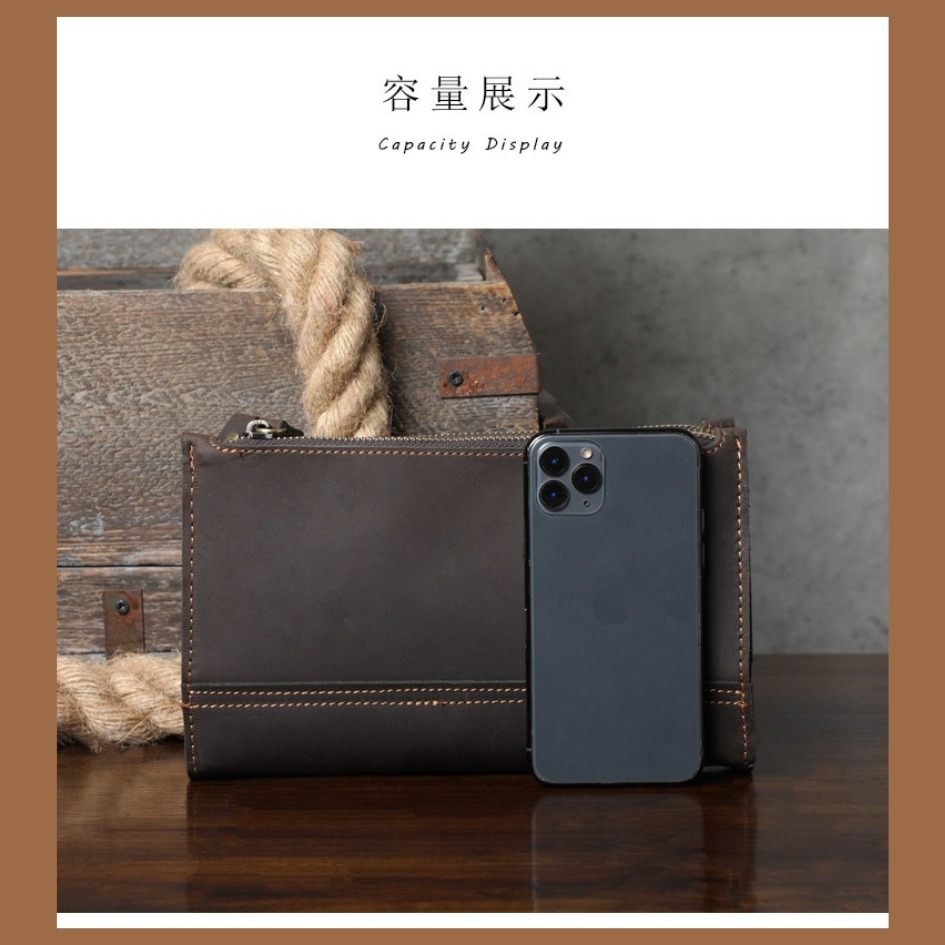 【巔品購物】頭層牛皮單肩包 瘋馬皮手拿包 男士大容量皮包 復古真皮 牛皮斜跨包-細節圖5