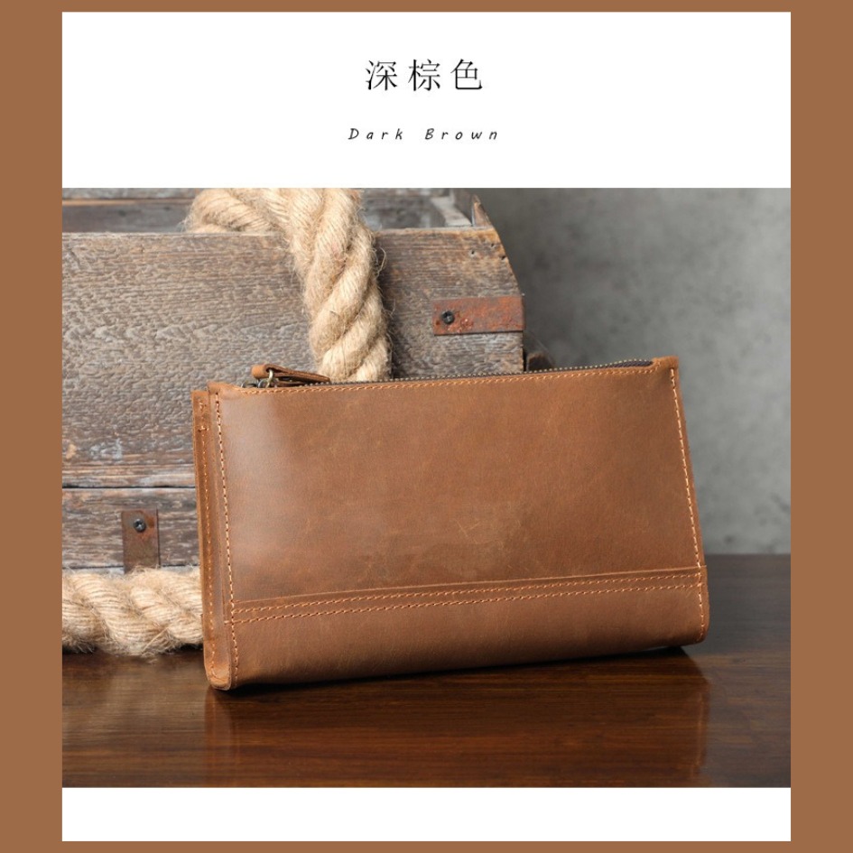 【巔品購物】頭層牛皮單肩包 瘋馬皮手拿包 男士大容量皮包 復古真皮 牛皮斜跨包-細節圖6