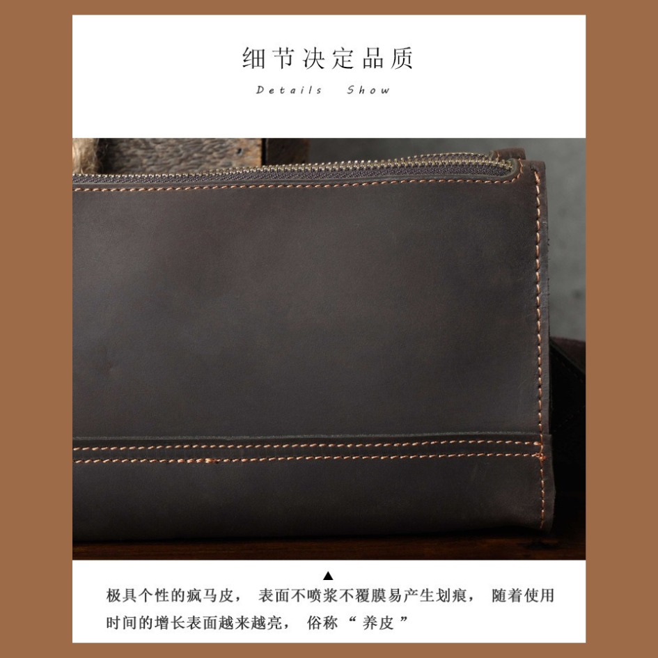 【巔品購物】頭層牛皮單肩包 瘋馬皮手拿包 男士大容量皮包 復古真皮 牛皮斜跨包-細節圖7