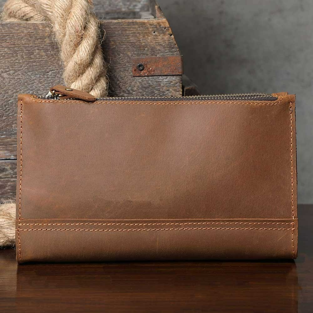 【巔品購物】頭層牛皮單肩包 瘋馬皮手拿包 男士大容量皮包 復古真皮 牛皮斜跨包-規格圖9