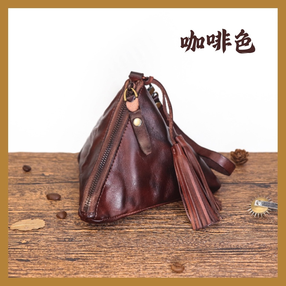 【巔品購物】植鞣皮三角錢包 復古頭層皮錢袋 真皮錢包 鑰匙包 植鞣皮-規格圖9