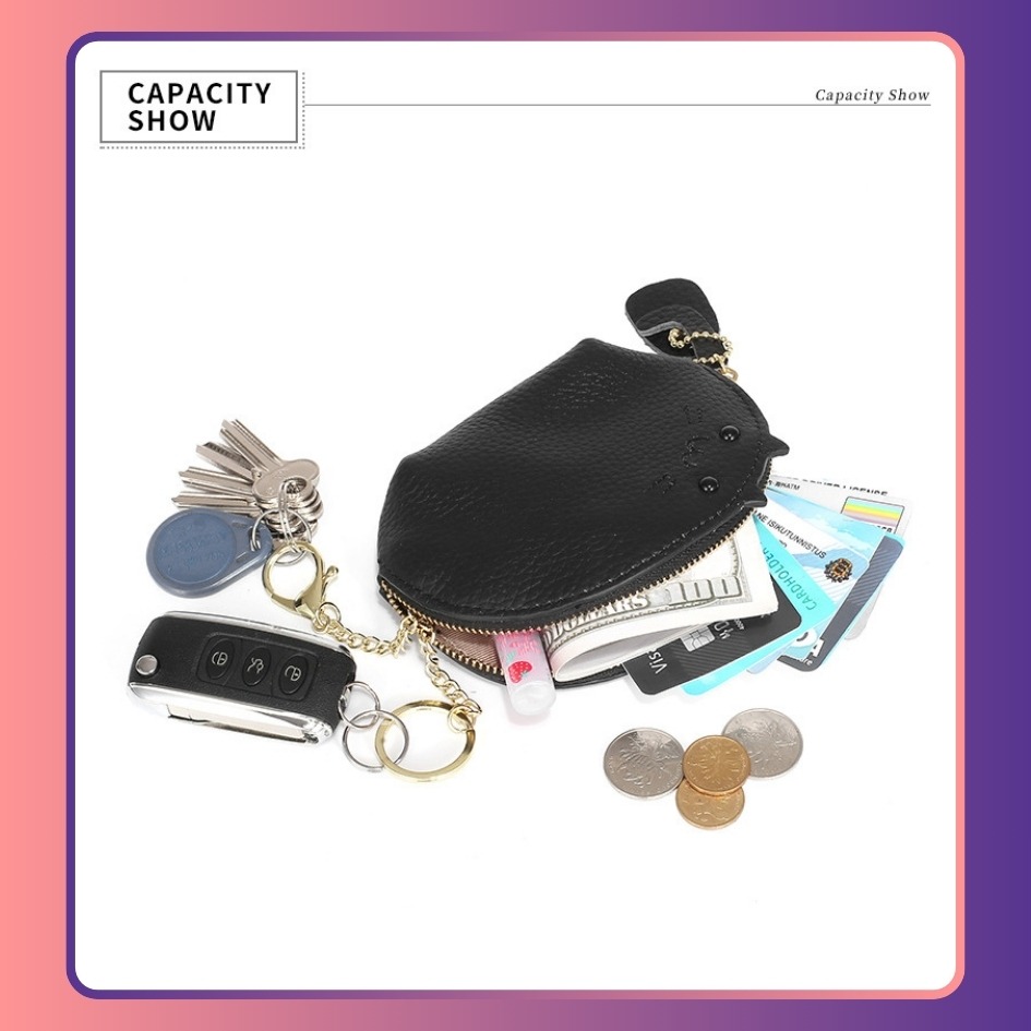 【巔品購物】超可愛喵喵錢包 頭層牛皮 小零錢包 迷你貝殼包 貓咪造型錢包 小皮夾-細節圖5