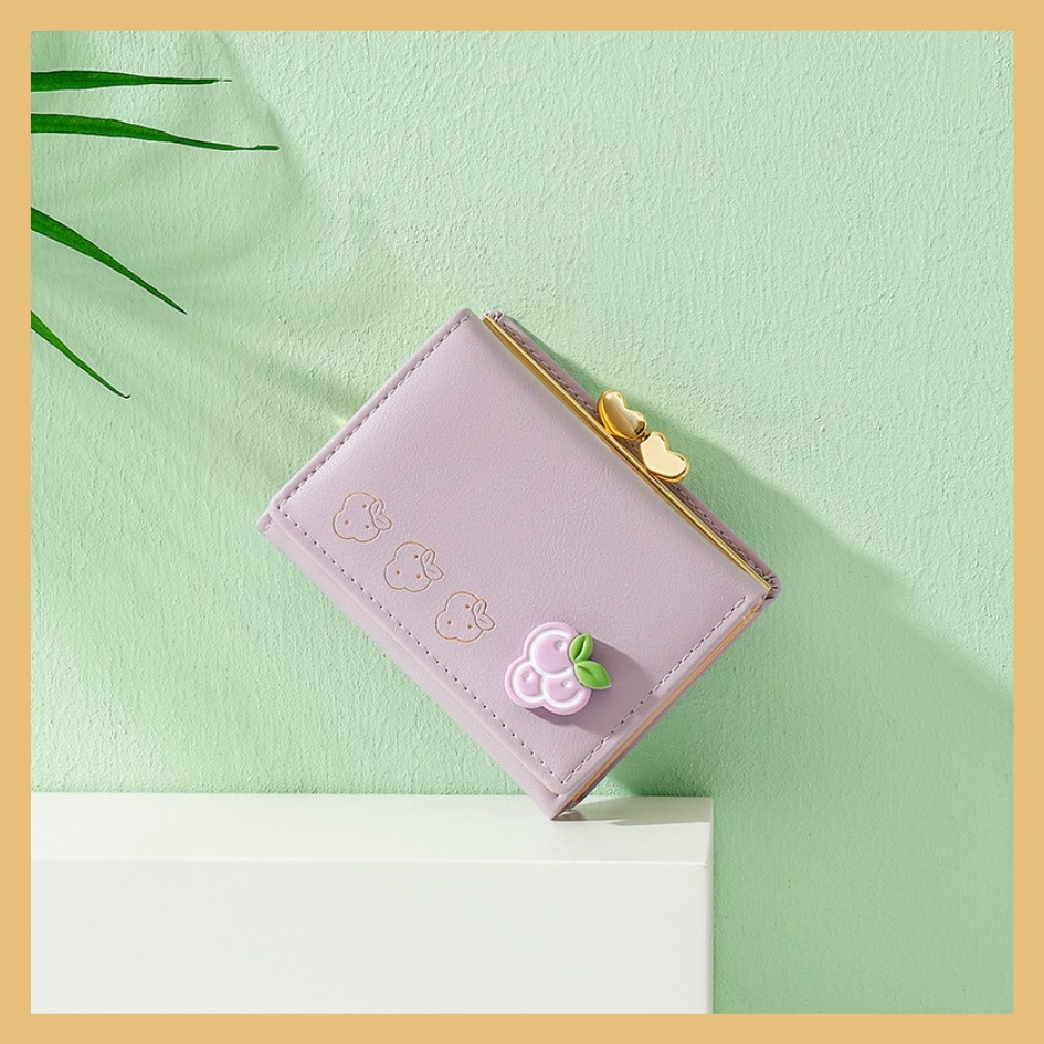 【巔品購物】韓式PU短夾 環保皮革皮包 韓式迷你零錢包 清新淑女風短夾 韓式三折錢包 韓式皮夾-細節圖2