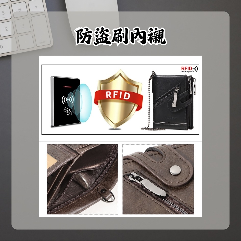 【巔品購物】復古拉鍊皮夾 仿真皮革短夾 PU環保材質 仿皮錢包 帥氣皮夾 新潮二折皮夾-細節圖6