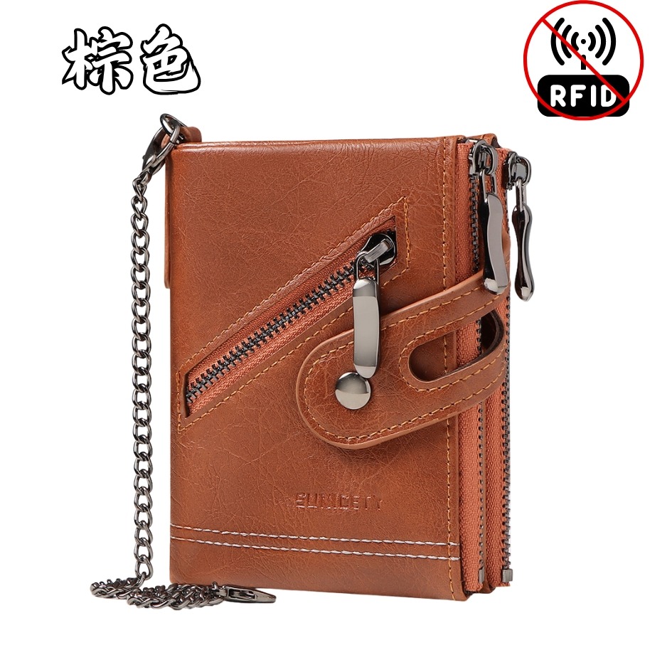 【巔品購物】復古拉鍊皮夾 仿真皮革短夾 PU環保材質 仿皮錢包 帥氣皮夾 新潮二折皮夾-規格圖8