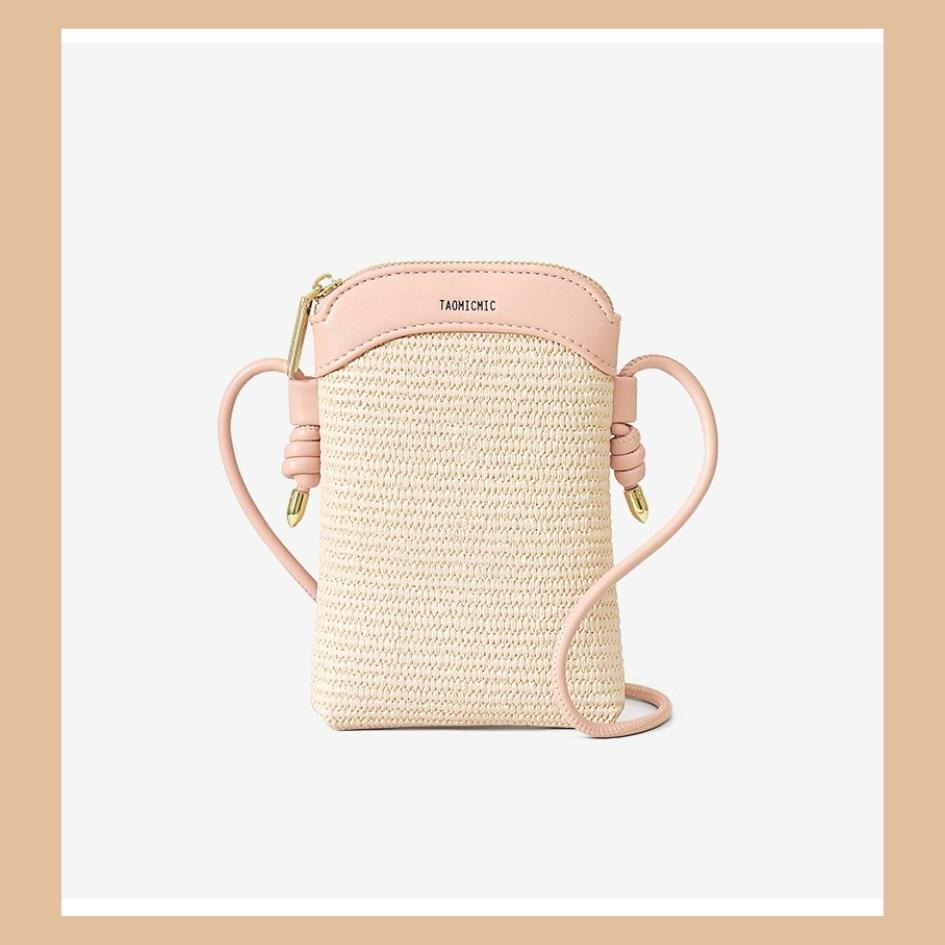 【巔品購物】清新甜美風 環保PU手機包 仿真草編包 PU手機包 女生手機包 斜背手機包 大容量手機包-細節圖5