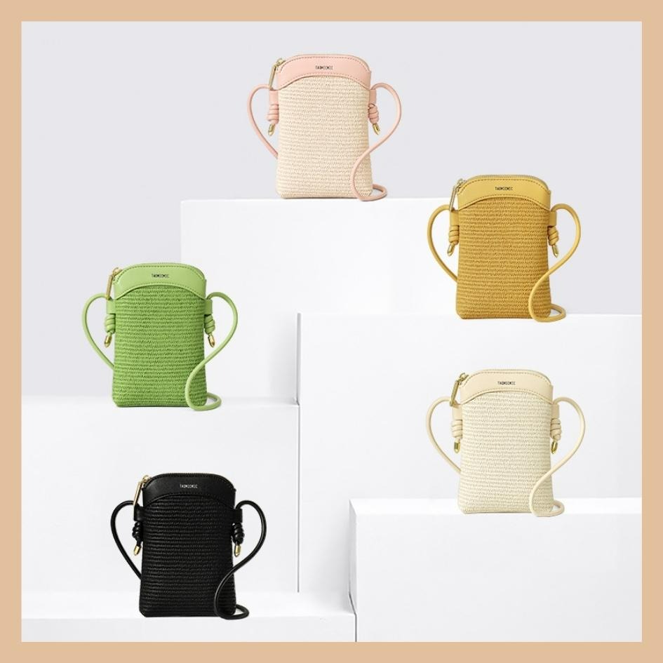 【巔品購物】清新甜美風 環保PU手機包 仿真草編包 PU手機包 女生手機包 斜背手機包 大容量手機包-細節圖8