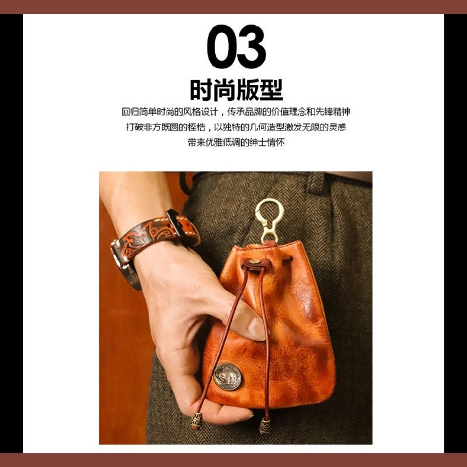 【巔品購物】日式女版 植鞣皮錢包 頭層皮錢袋 真皮錢袋 迷你錢包 束口錢包-細節圖4