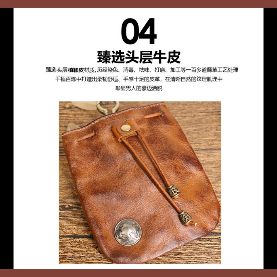 【巔品購物】日式女版 植鞣皮錢包 頭層皮錢袋 真皮錢袋 迷你錢包 束口錢包-細節圖5