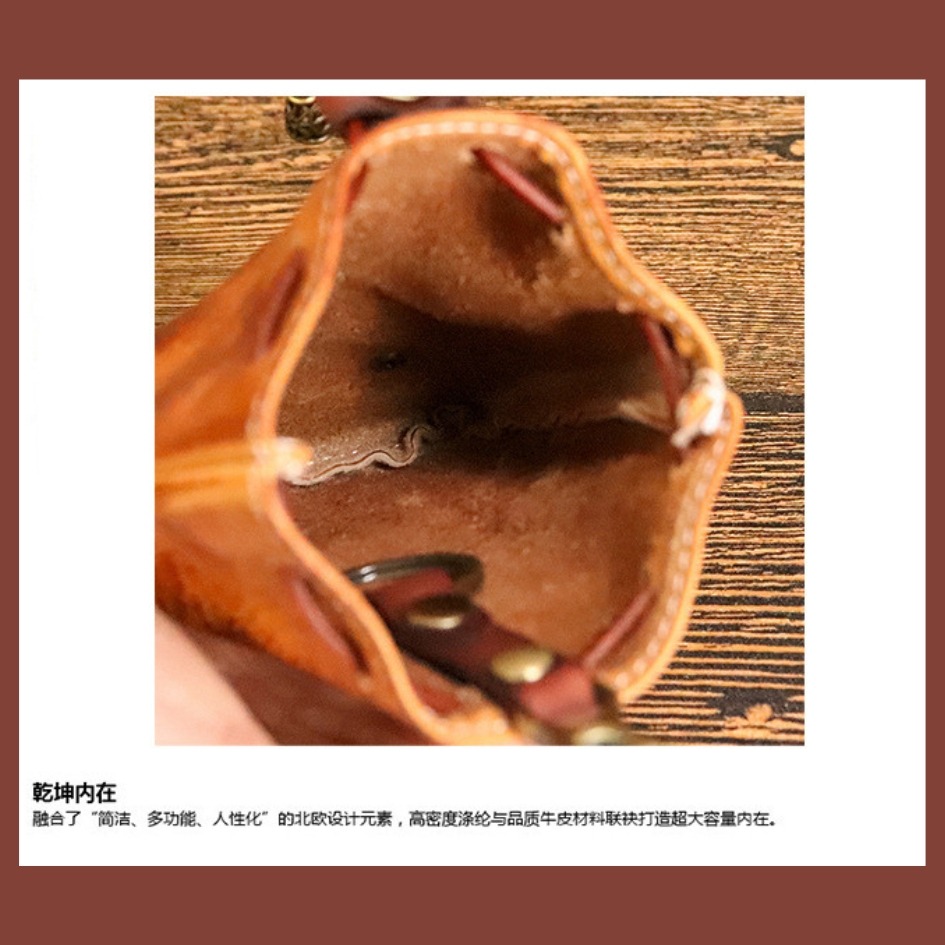 【巔品購物】日式女版 植鞣皮錢包 頭層皮錢袋 真皮錢袋 迷你錢包 束口錢包-細節圖6