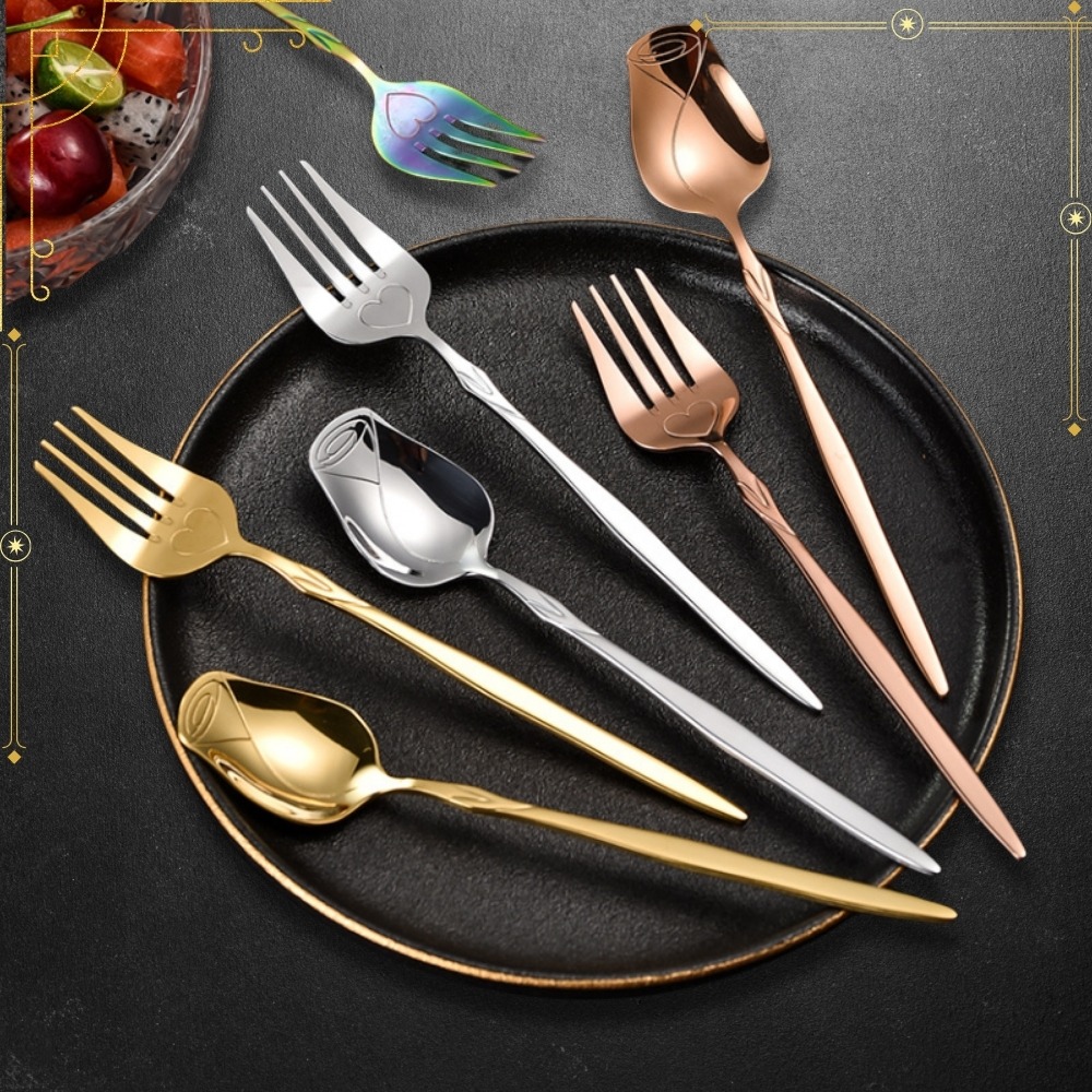 【巔品購物】 玫瑰湯匙 410不鏽鋼 咖啡湯匙 不鏽鋼湯匙 咖啡勺 甜點湯匙-細節圖2