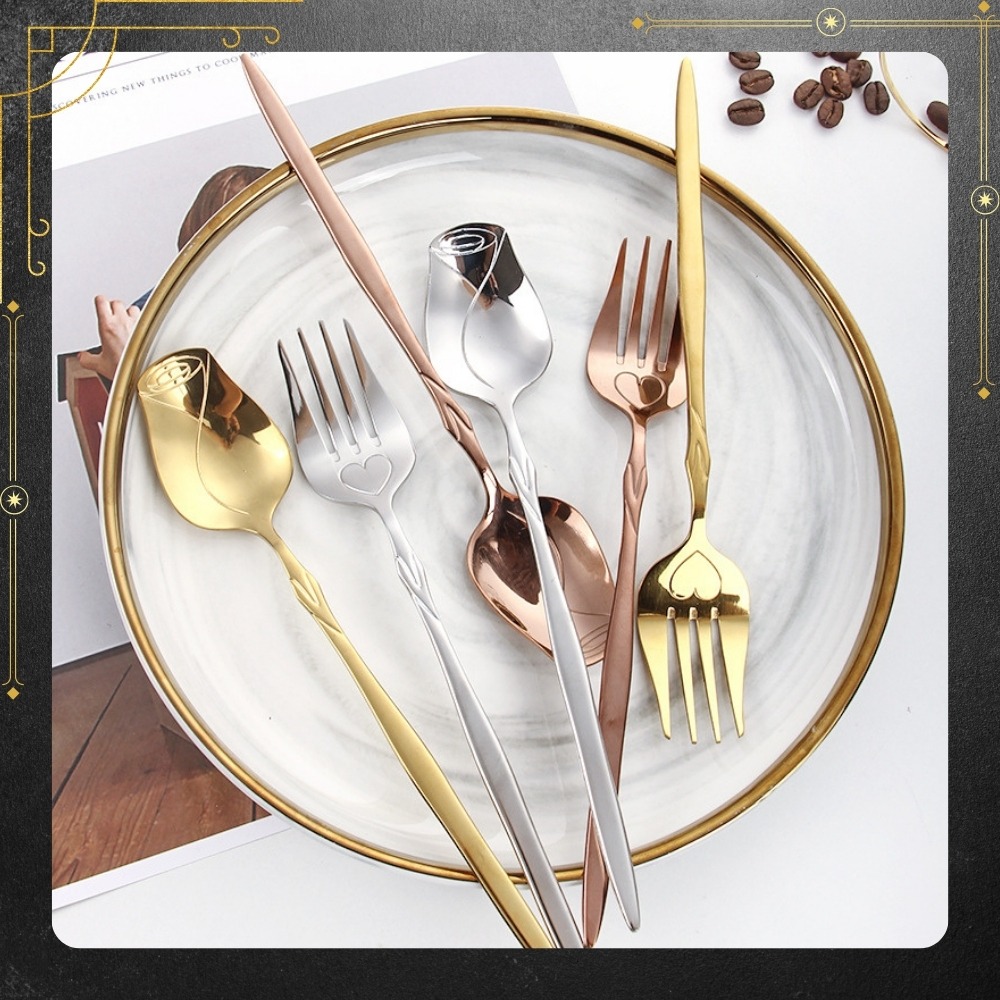 【巔品購物】 玫瑰湯匙 410不鏽鋼 咖啡湯匙 不鏽鋼湯匙 咖啡勺 甜點湯匙-細節圖3