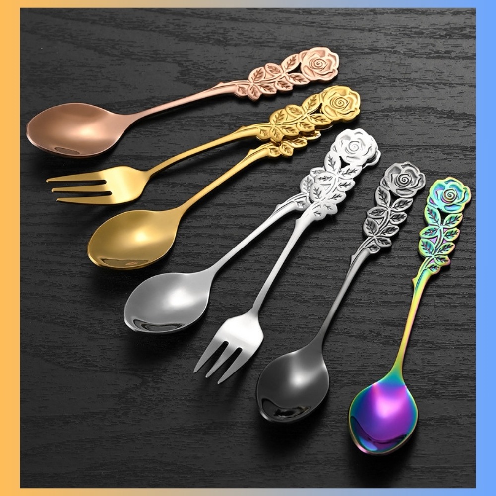 【巔品購物】 玫瑰造型手柄 咖啡湯匙 攪拌湯匙 不鏽鋼湯匙 創意造型 優雅造型-細節圖2