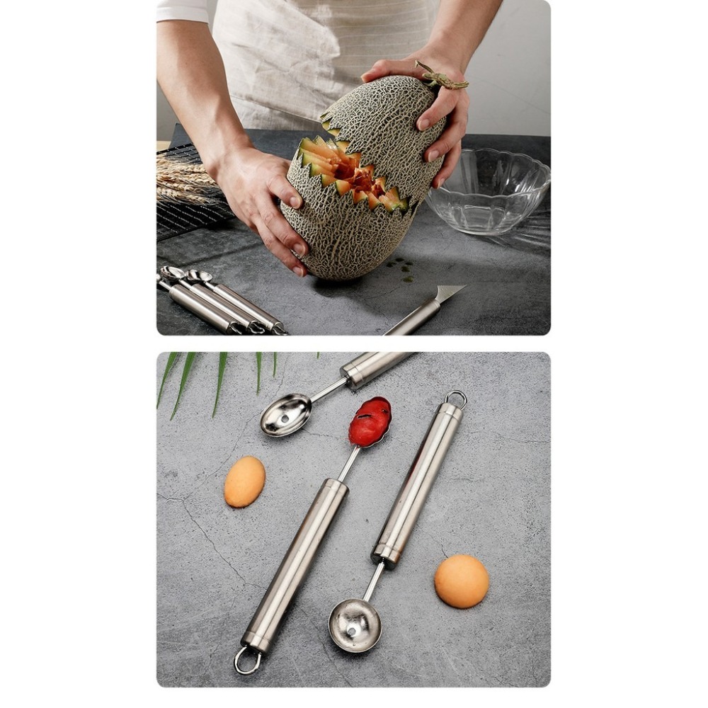 【巔品購物】【✅發票 & 現貨】 304不鏽鋼 水果挖球器 西瓜挖球勺 雕花刀 分割器 水果拼盤工具4件套-細節圖2