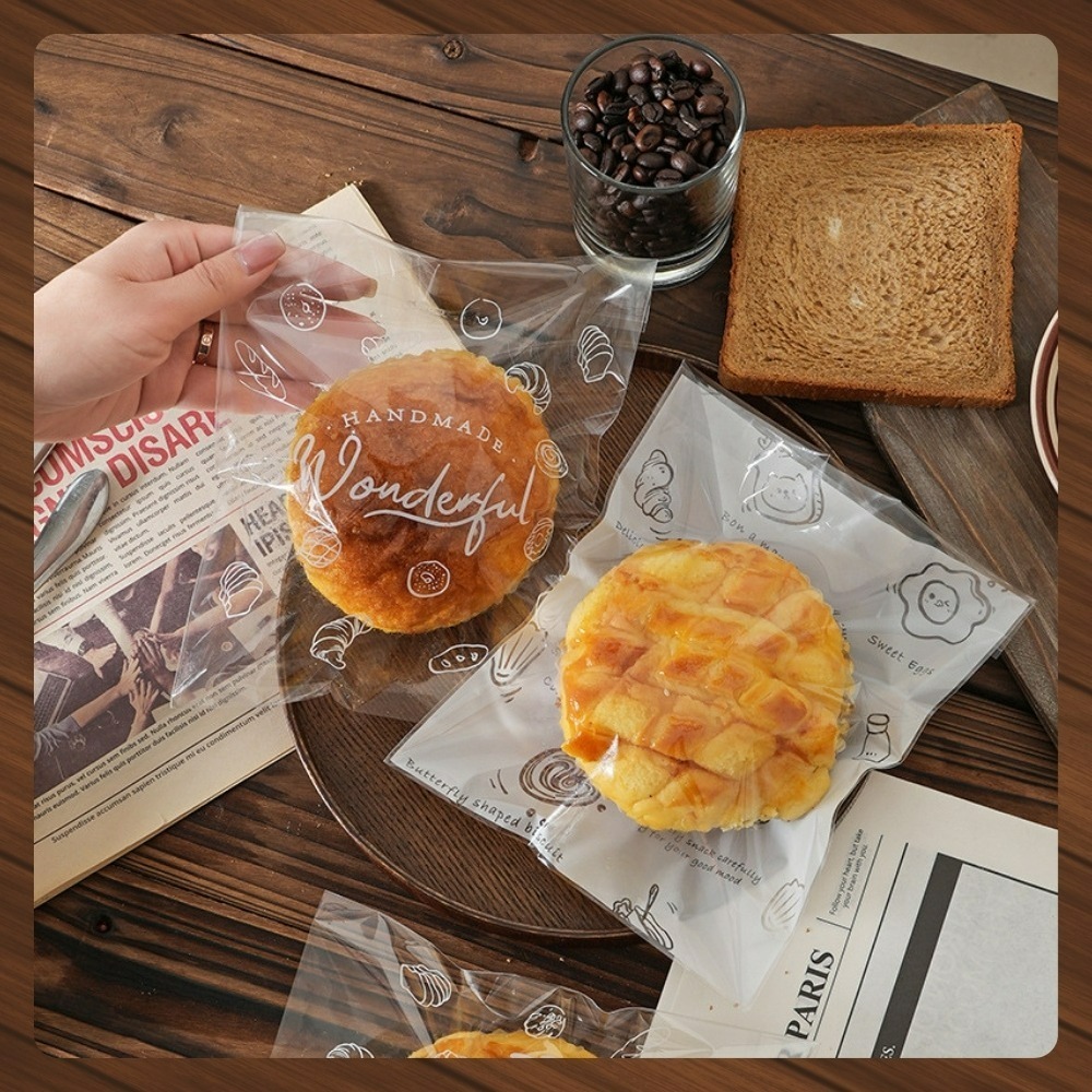 【巔品購物】自黏袋 歐風包裝袋 麵包包裝袋 甜點自黏袋 烘焙食品袋 一次性食品包裝袋-細節圖2