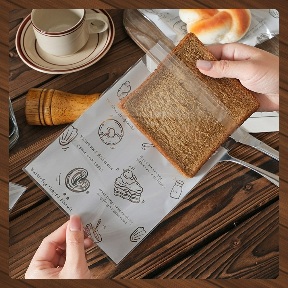 【巔品購物】自黏袋 歐風包裝袋 麵包包裝袋 甜點自黏袋 烘焙食品袋 一次性食品包裝袋-細節圖3