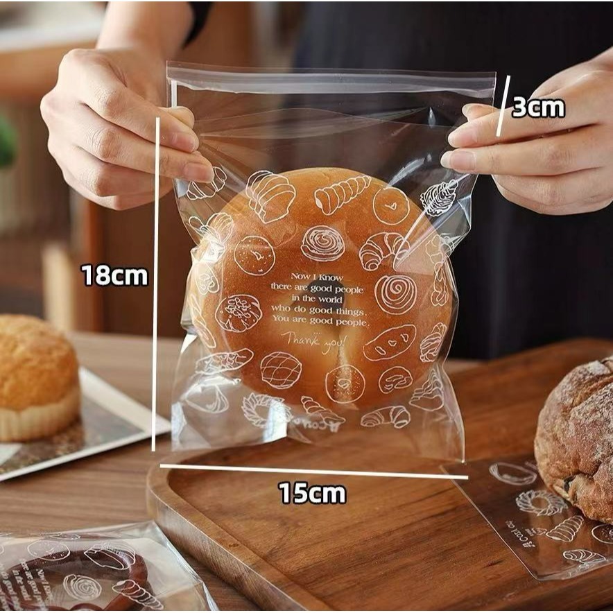 【巔品購物】自黏袋 歐風包裝袋 麵包包裝袋 甜點自黏袋 烘焙食品袋 一次性食品包裝袋-細節圖4