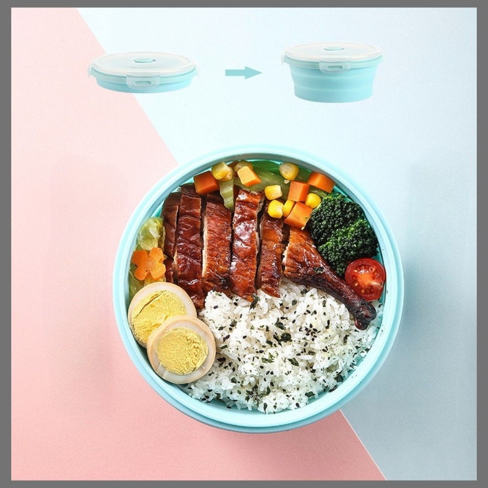 【巔品購物】✅發票 FDA標準 折疊矽膠保鮮盒 摺疊矽膠餐盒 食品級可折疊矽膠飯盒 微波爐便當盒 便攜塑料午餐盒-細節圖3