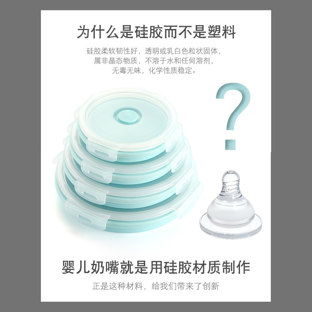 【巔品購物】✅發票 FDA標準 折疊矽膠保鮮盒 摺疊矽膠餐盒 食品級可折疊矽膠飯盒 微波爐便當盒 便攜塑料午餐盒-細節圖8