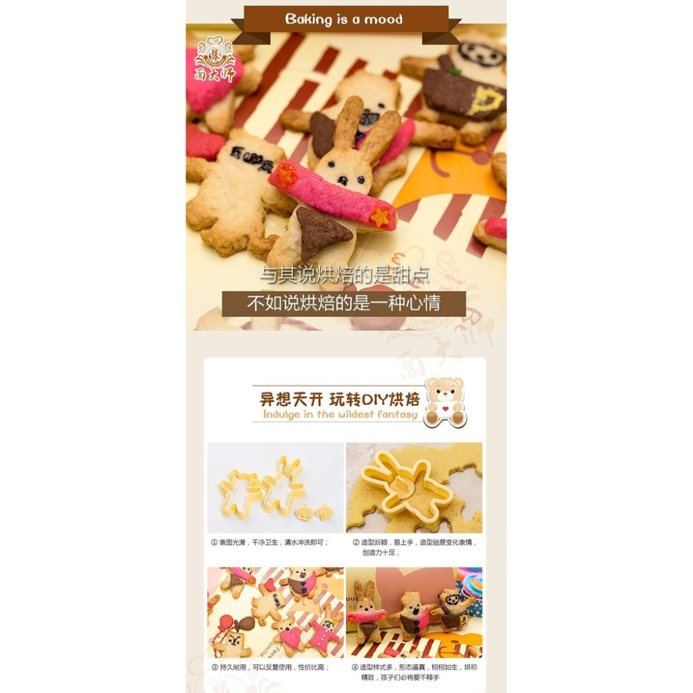 【巔品】面大師卡通餅乾模 韓式3D餅乾模 餅乾壓模 餅乾切模 造型餅乾 (4個身體+10個表情印模)翻糖工具 餅乾模 烘-細節圖3