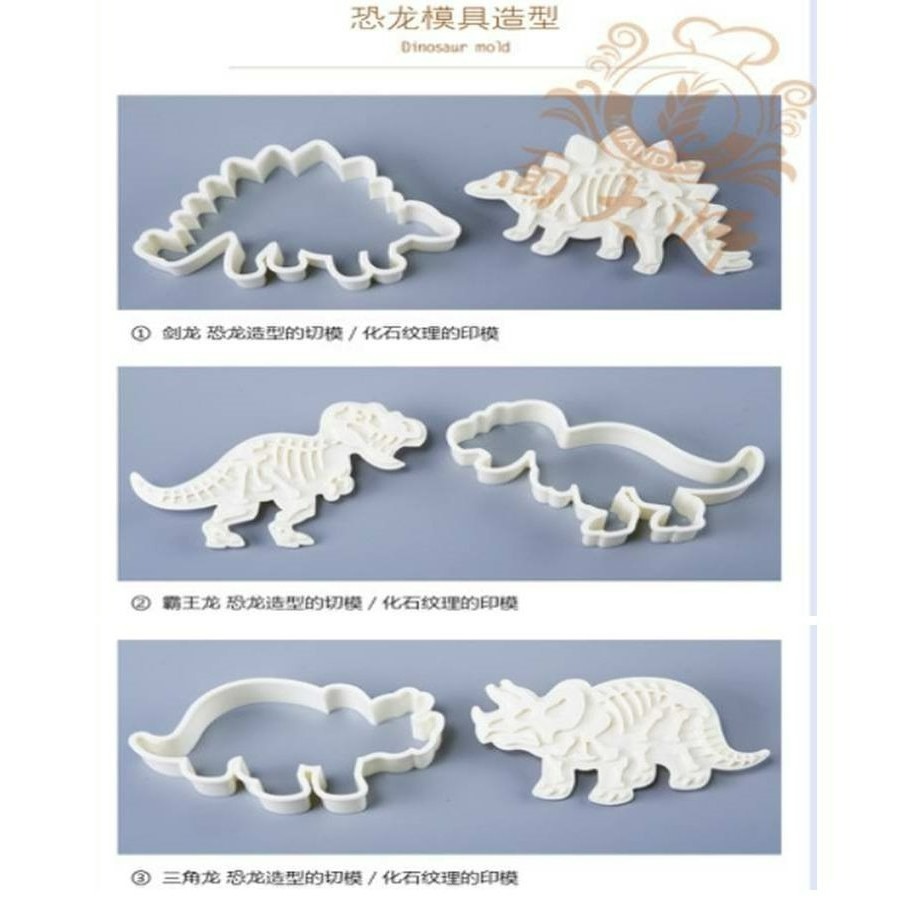 【巔品】現貨 專利正品 面大師侏羅紀恐龍化石餅乾模 3種恐龍 劍龍暴龍三角龍 翻糖工具 壓花模 切模 翻糖花模 糖霜 立-細節圖5