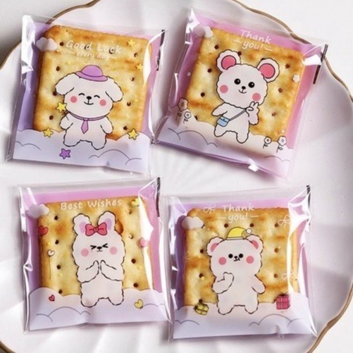 【巔品購物】✅發票&現貨 10*10公分自黏袋 OPP自黏袋 粉紅小貓/藍色小熊 動物餅乾袋 手工皂袋 鳯梨酥袋 月餅袋-細節圖2