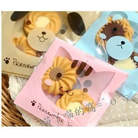 【巔品購物】✅發票&現貨 10*10公分自黏袋 OPP自黏袋 粉紅小貓/藍色小熊 動物餅乾袋 手工皂袋 鳯梨酥袋 月餅袋-細節圖3