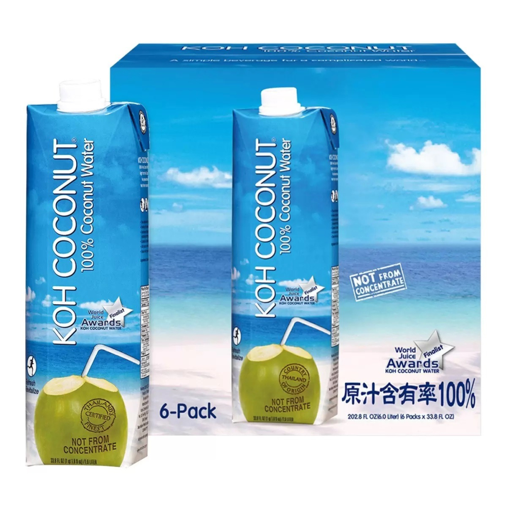【宅配免運】KOH 酷椰嶼 純椰子汁 1公升 X 6入 Costco 好市多 椰子 椰子水 夏天 泰國 度假-細節圖2