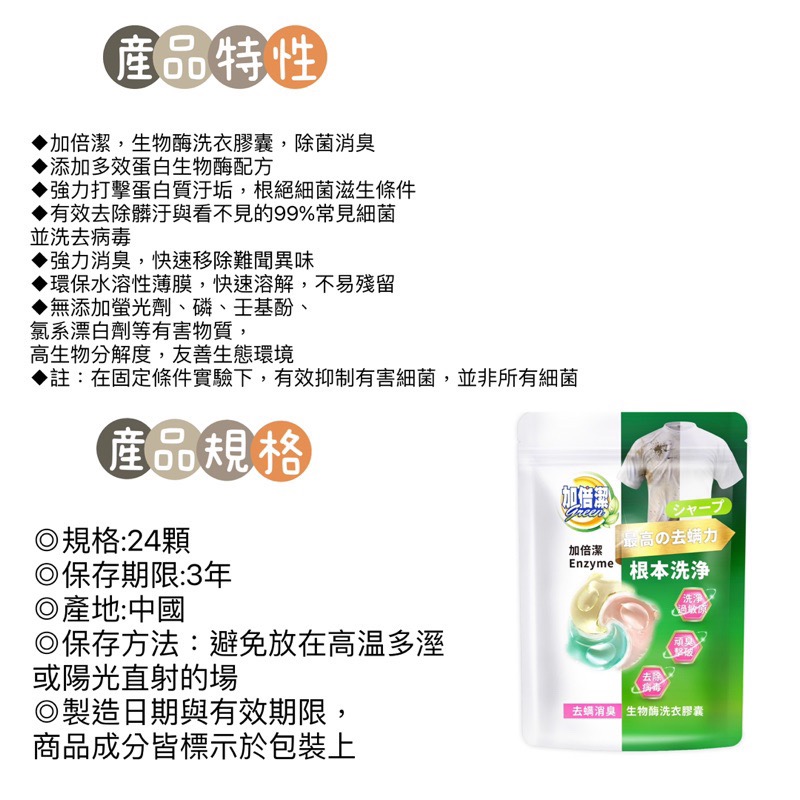 《茉莉餐具》🔥滿額免運🔥 洗衣膠囊 24入 加倍潔 衣物清洗 洗衣精 洗衣膠囊 洗衣凝膠球-細節圖2