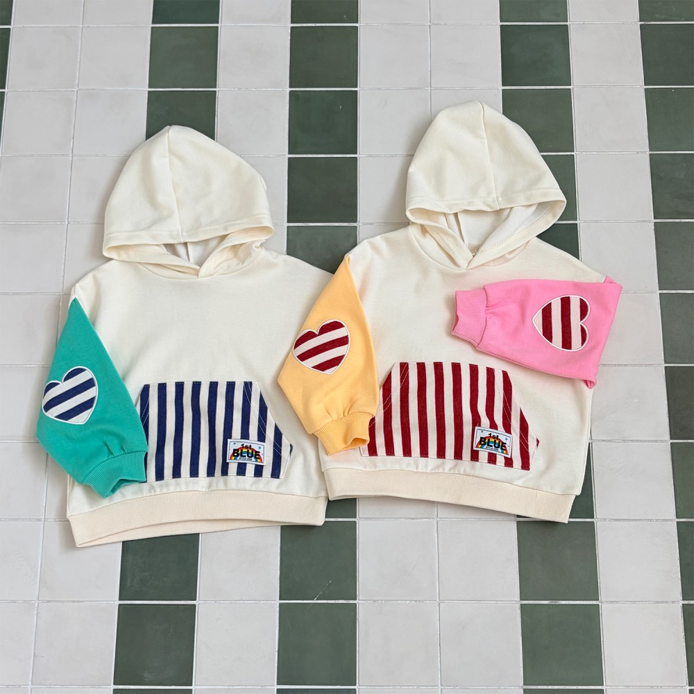 1stblue春季口袋條紋連帽帽T-細節圖5