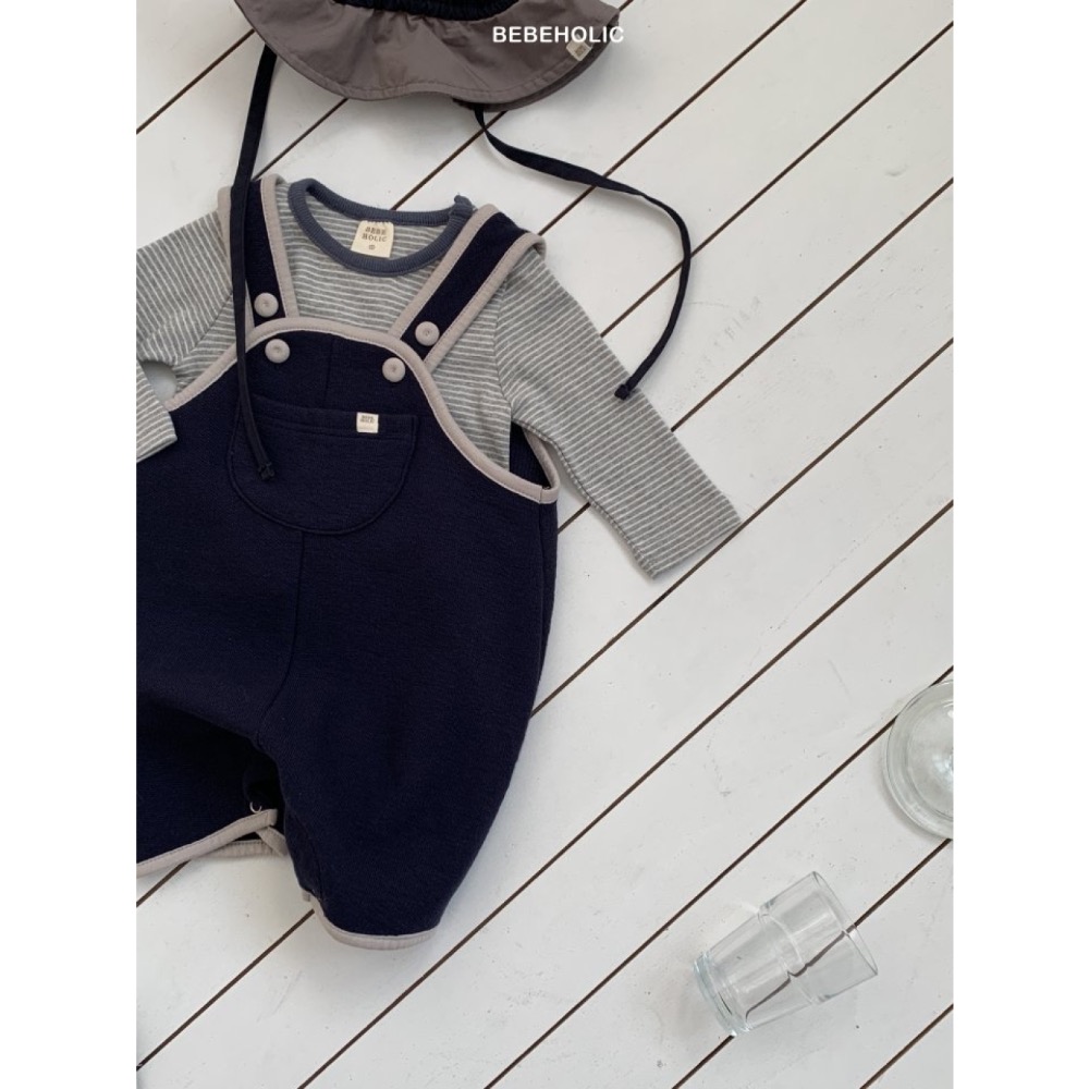 Bebe holic 春季撞色邊口袋包屁吊帶褲-細節圖9