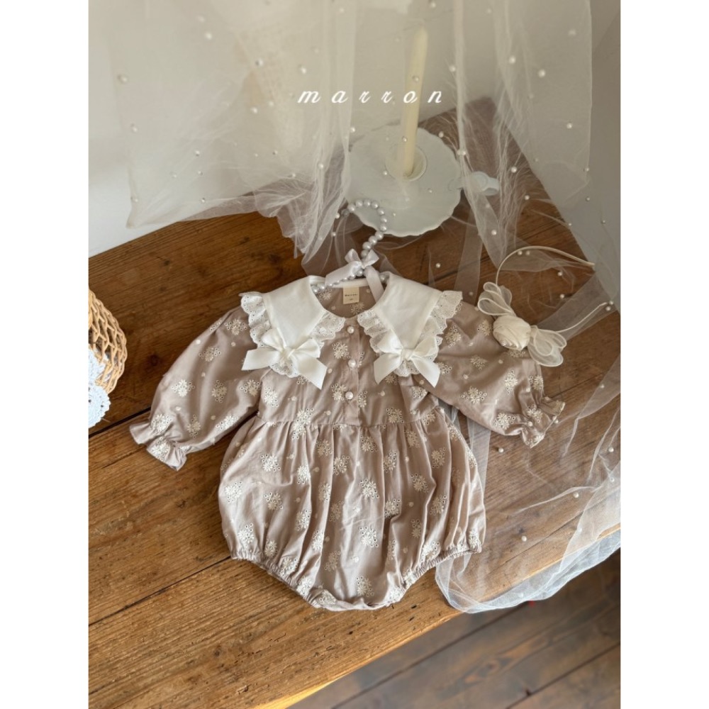 Marron 春季大翻領棉麻縮口袖包屁衣-細節圖6