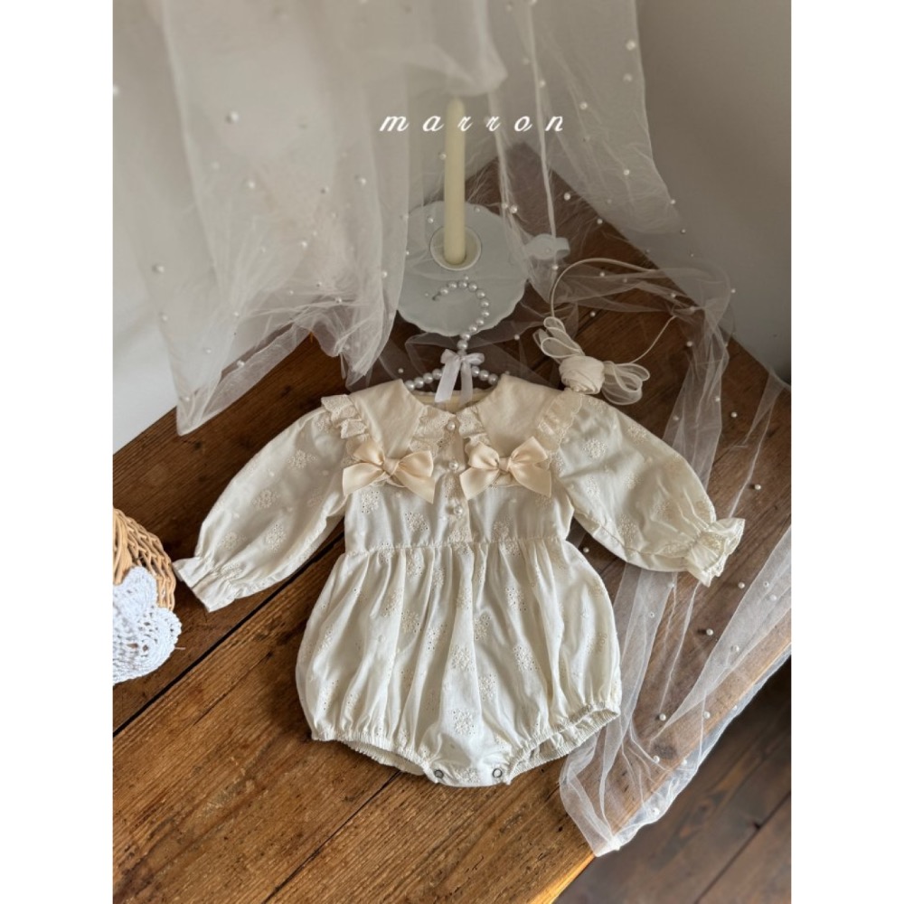 Marron 春季大翻領棉麻縮口袖包屁衣-細節圖9