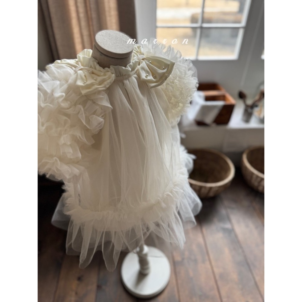 Marron春季夢幻肩上蝴蝶結洋裝/包屁洋-細節圖6