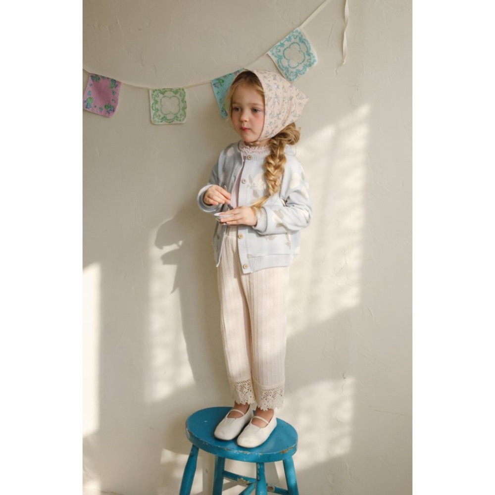 Flo 春季坑條紋針織布蕾絲長褲-細節圖3