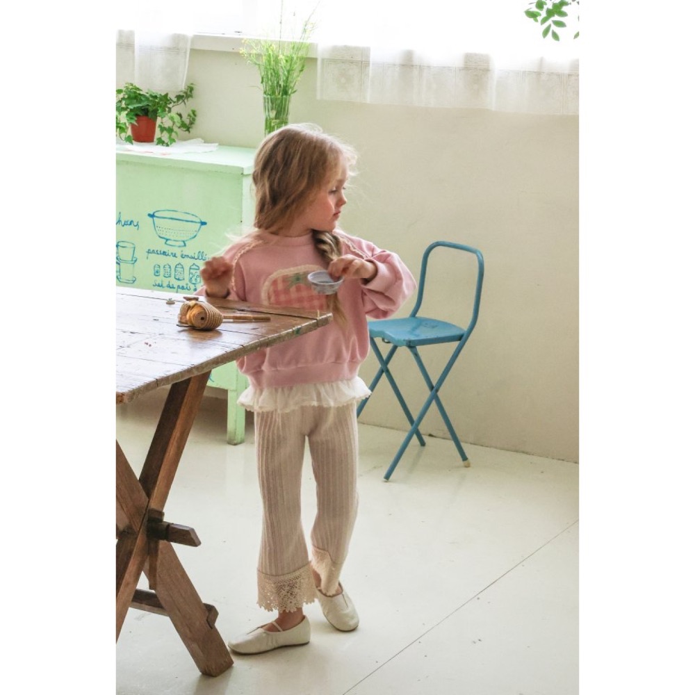 Flo 春季坑條紋針織布蕾絲長褲-細節圖6