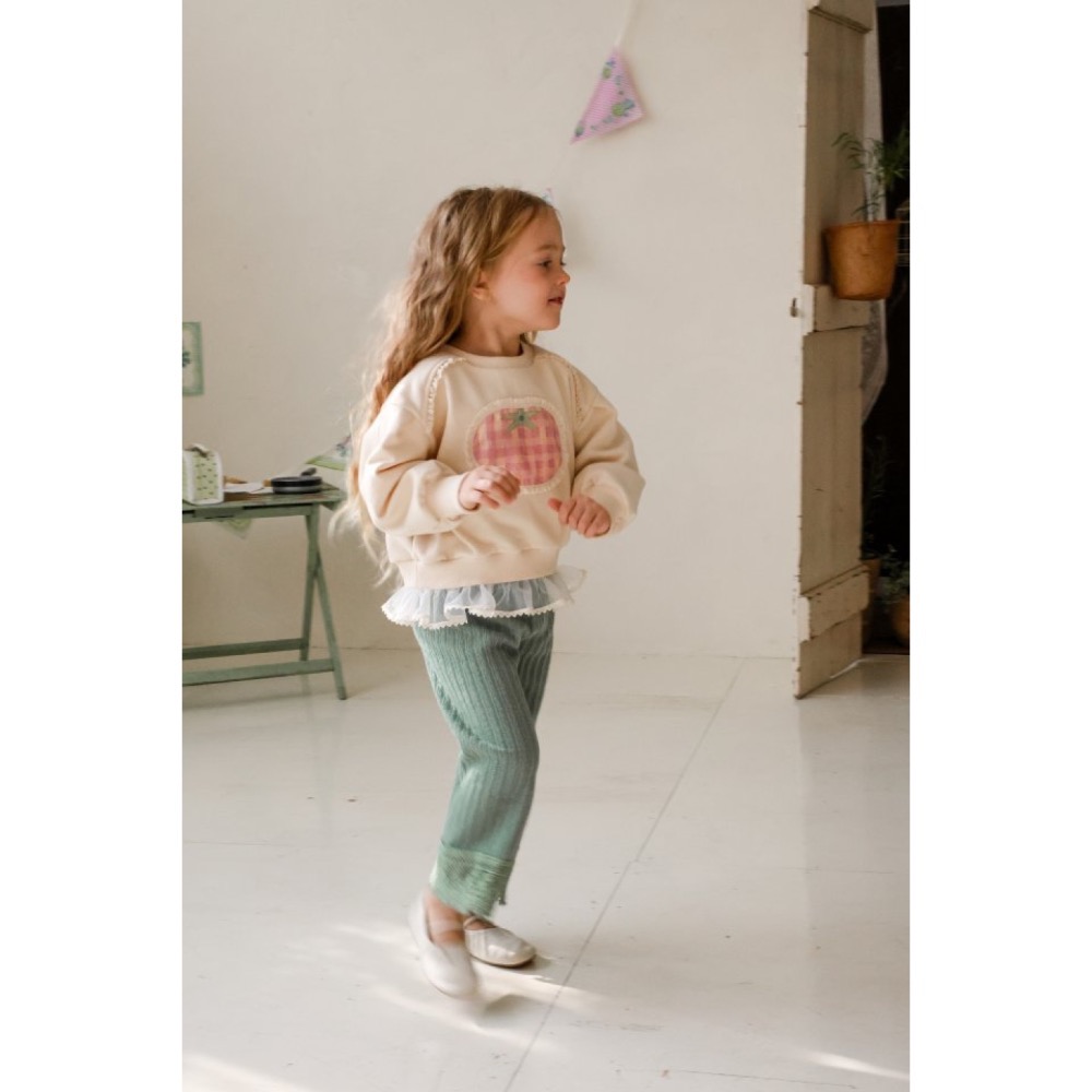 Flo 春季坑條紋針織布蕾絲長褲-細節圖8