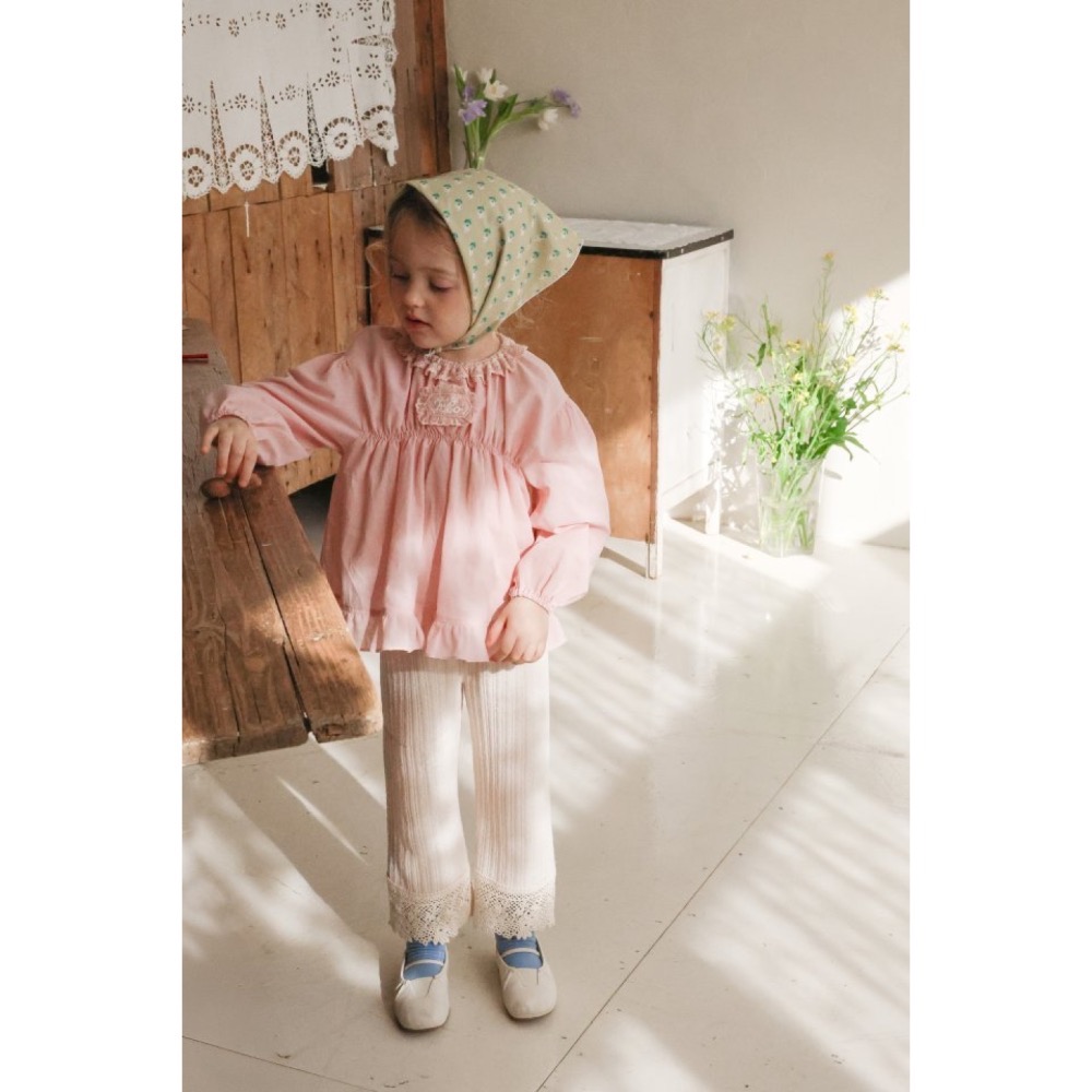 Flo 春季坑條紋針織布蕾絲長褲-細節圖9