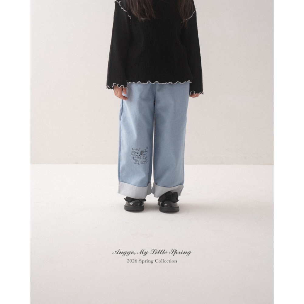 Anggo春季線條小狗反折牛仔褲-細節圖6
